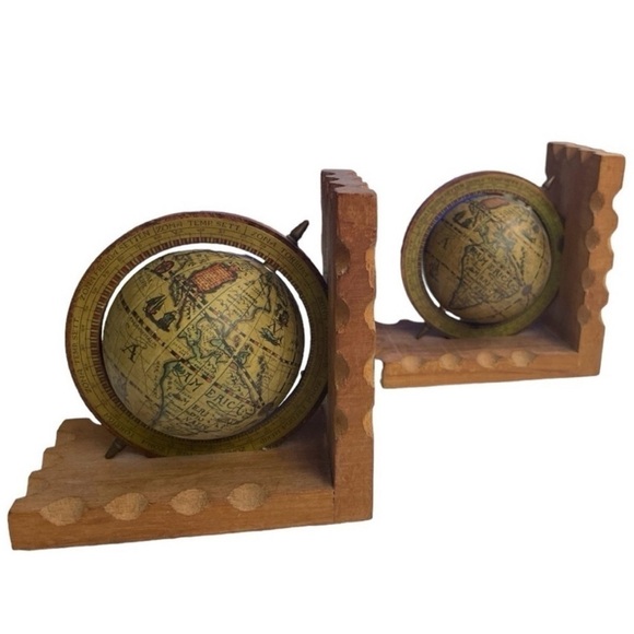Vtg 1970's Latin Old World Map Globe Bookends Hong Kong Renaissance Explorer - Picture 7 of 9